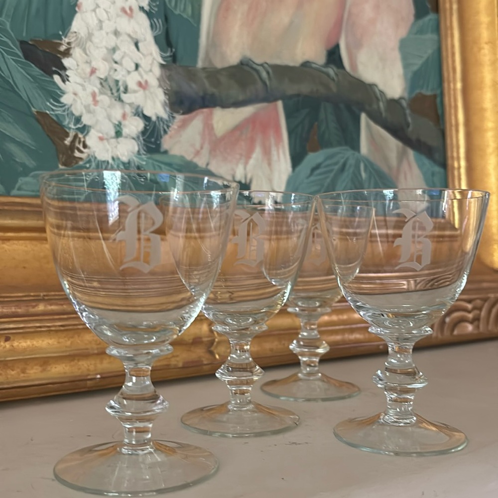 Crystal vintage etched crystal wine glasses—set of 4